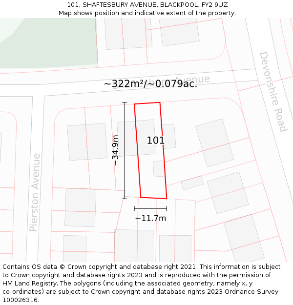 101, SHAFTESBURY AVENUE, BLACKPOOL, FY2 9UZ: Plot and title map