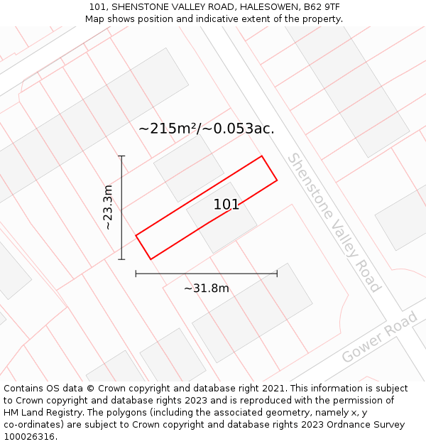 101, SHENSTONE VALLEY ROAD, HALESOWEN, B62 9TF: Plot and title map