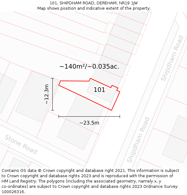 101, SHIPDHAM ROAD, DEREHAM, NR19 1JW: Plot and title map