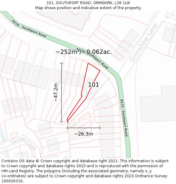 101, SOUTHPORT ROAD, ORMSKIRK, L39 1LW: Plot and title map