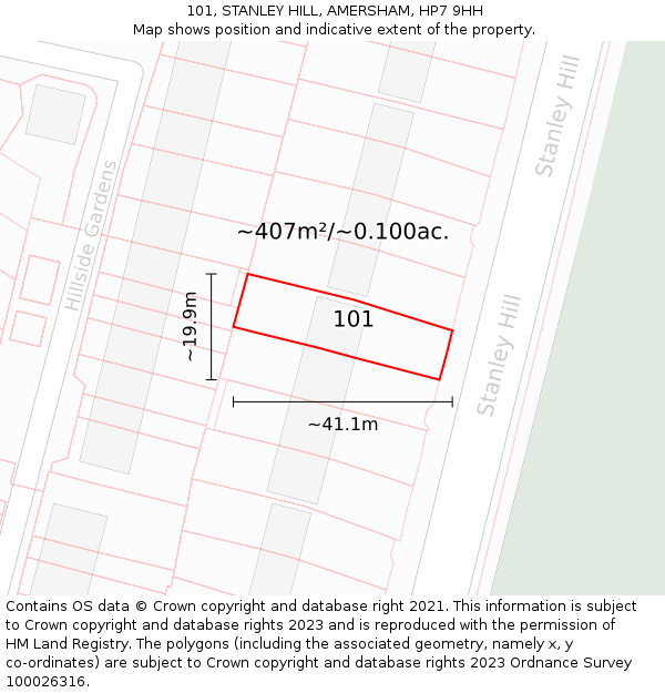 101, STANLEY HILL, AMERSHAM, HP7 9HH: Plot and title map