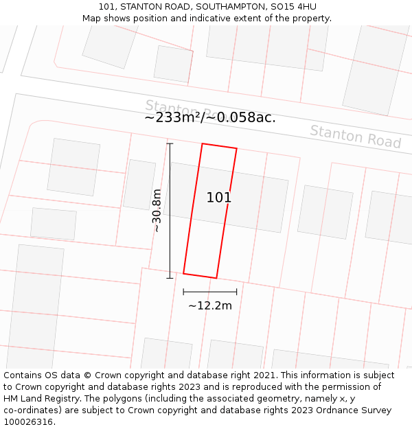 101, STANTON ROAD, SOUTHAMPTON, SO15 4HU: Plot and title map