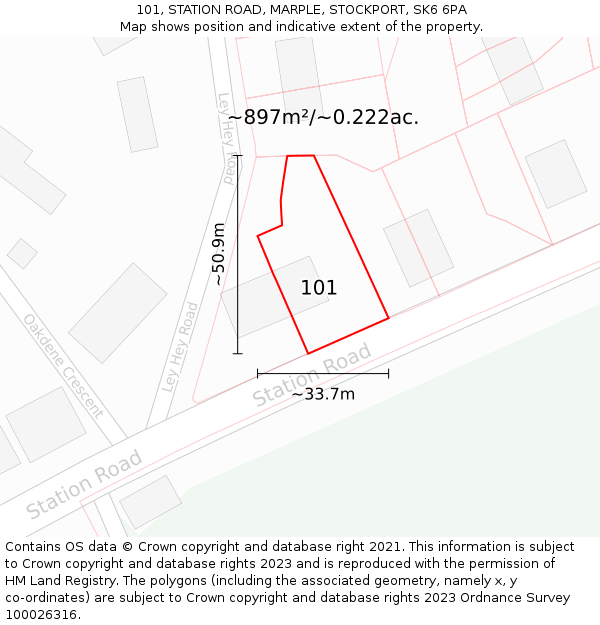 101, STATION ROAD, MARPLE, STOCKPORT, SK6 6PA: Plot and title map