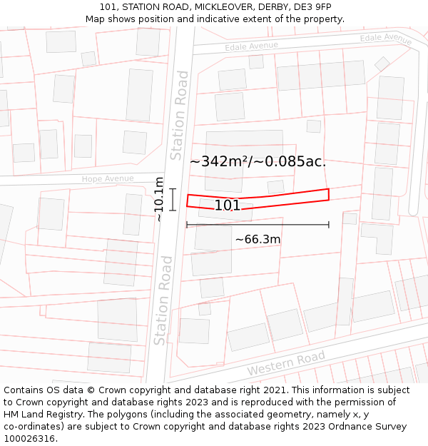 101, STATION ROAD, MICKLEOVER, DERBY, DE3 9FP: Plot and title map