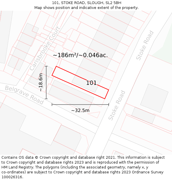 101, STOKE ROAD, SLOUGH, SL2 5BH: Plot and title map