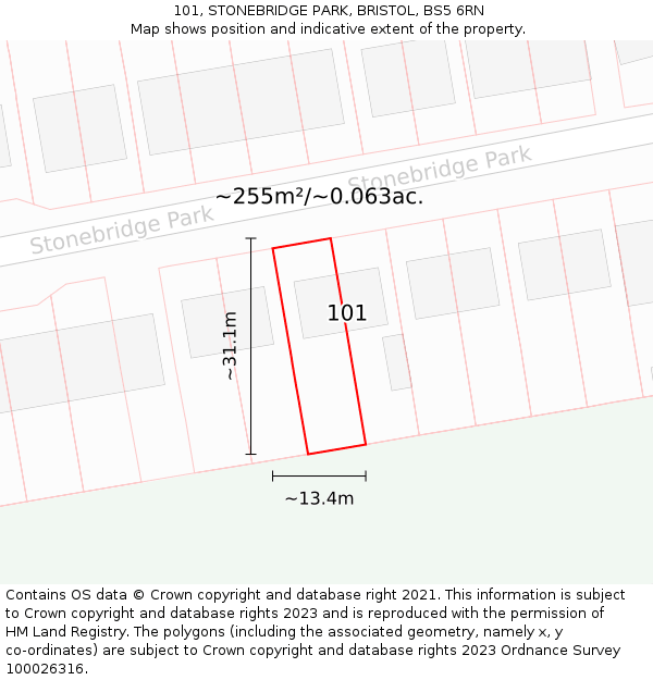 101, STONEBRIDGE PARK, BRISTOL, BS5 6RN: Plot and title map