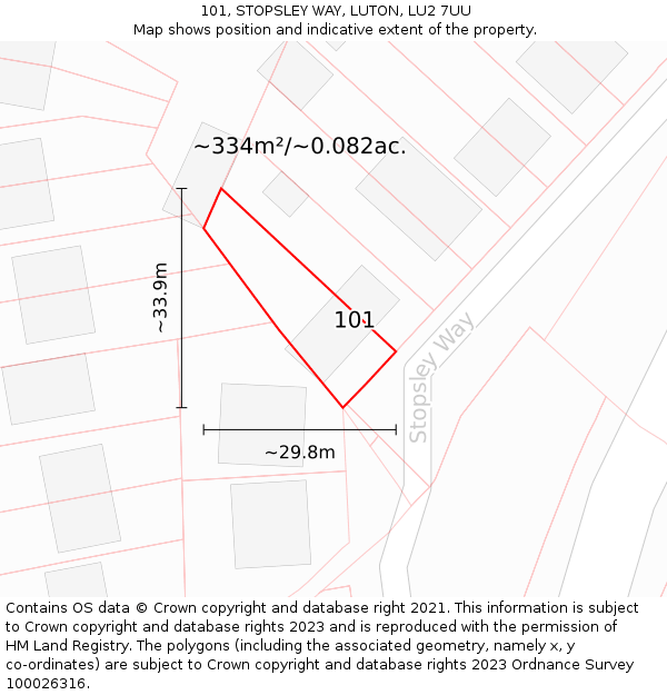 101, STOPSLEY WAY, LUTON, LU2 7UU: Plot and title map