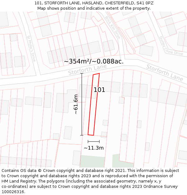 101, STORFORTH LANE, HASLAND, CHESTERFIELD, S41 0PZ: Plot and title map