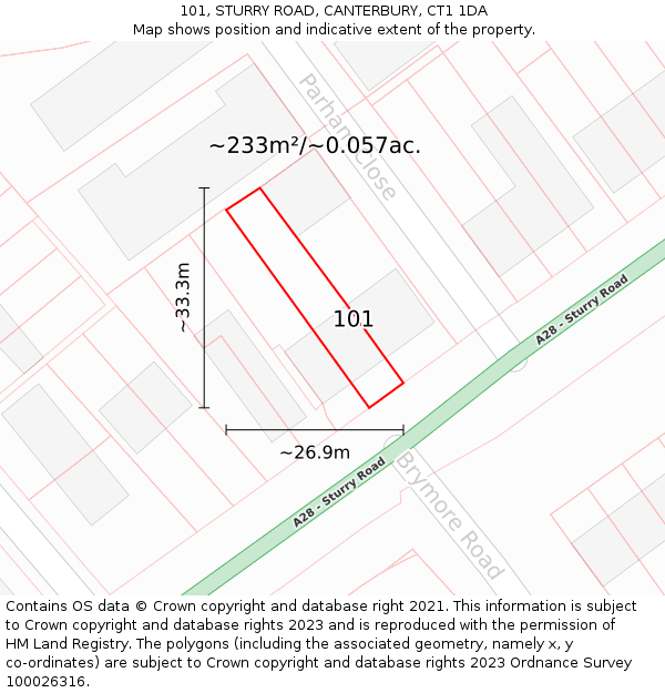 101, STURRY ROAD, CANTERBURY, CT1 1DA: Plot and title map