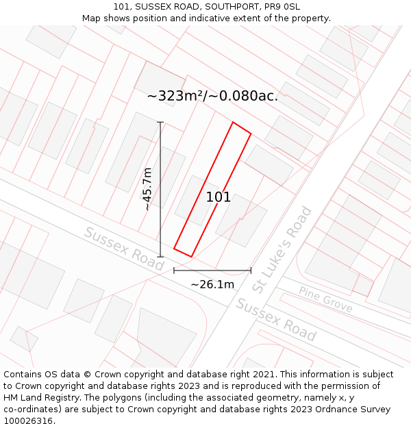 101, SUSSEX ROAD, SOUTHPORT, PR9 0SL: Plot and title map