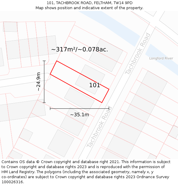 101, TACHBROOK ROAD, FELTHAM, TW14 9PD: Plot and title map