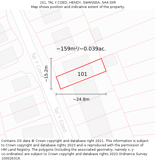 101, TAL Y COED, HENDY, SWANSEA, SA4 0XR: Plot and title map