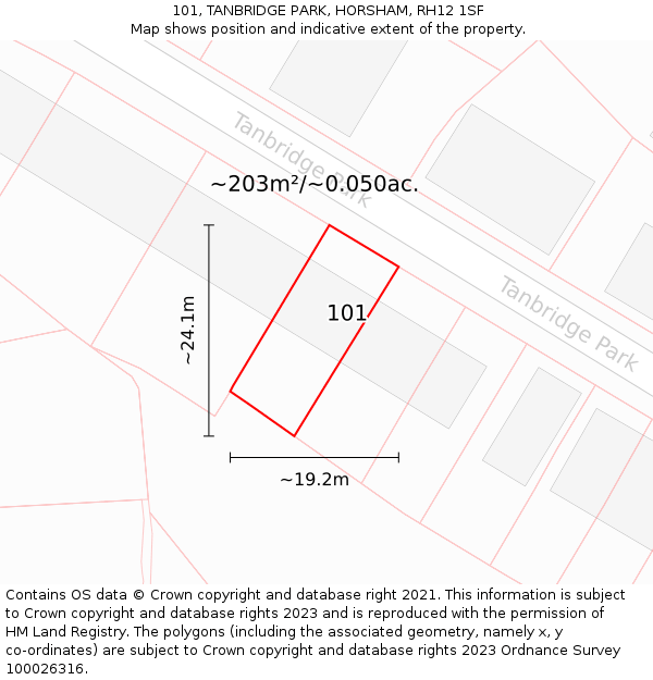 101, TANBRIDGE PARK, HORSHAM, RH12 1SF: Plot and title map