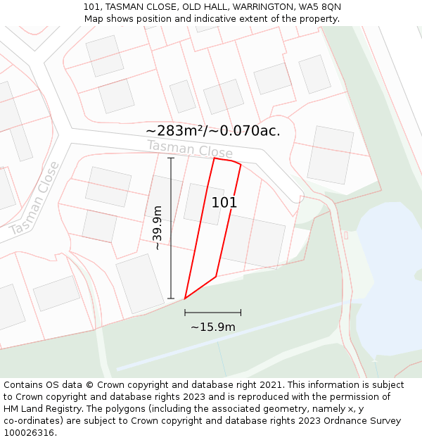 101, TASMAN CLOSE, OLD HALL, WARRINGTON, WA5 8QN: Plot and title map