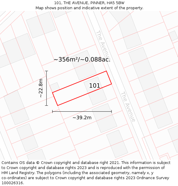 101, THE AVENUE, PINNER, HA5 5BW: Plot and title map