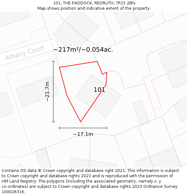 101, THE PADDOCK, REDRUTH, TR15 2BN: Plot and title map