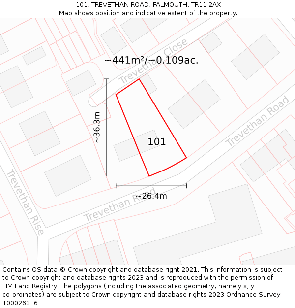 101, TREVETHAN ROAD, FALMOUTH, TR11 2AX: Plot and title map