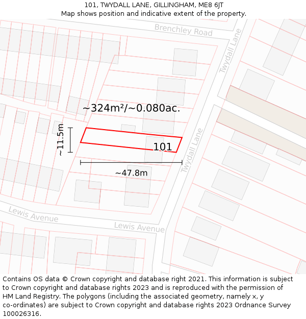 101, TWYDALL LANE, GILLINGHAM, ME8 6JT: Plot and title map