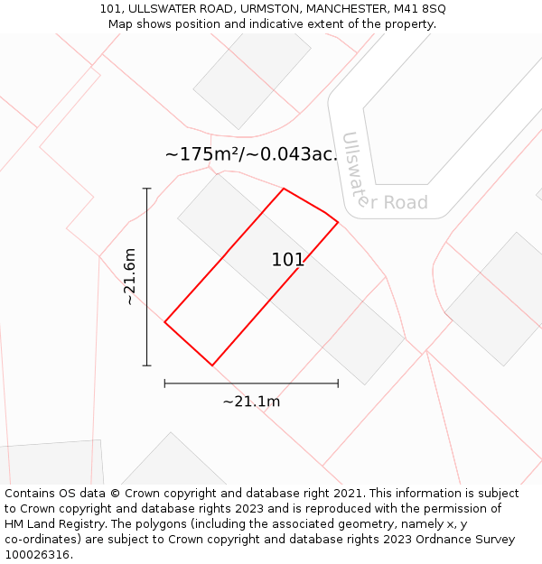 101, ULLSWATER ROAD, URMSTON, MANCHESTER, M41 8SQ: Plot and title map