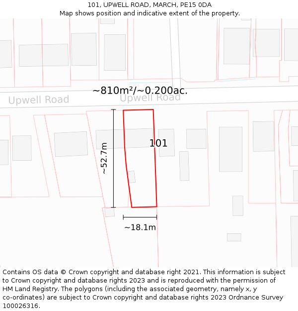 101, UPWELL ROAD, MARCH, PE15 0DA: Plot and title map