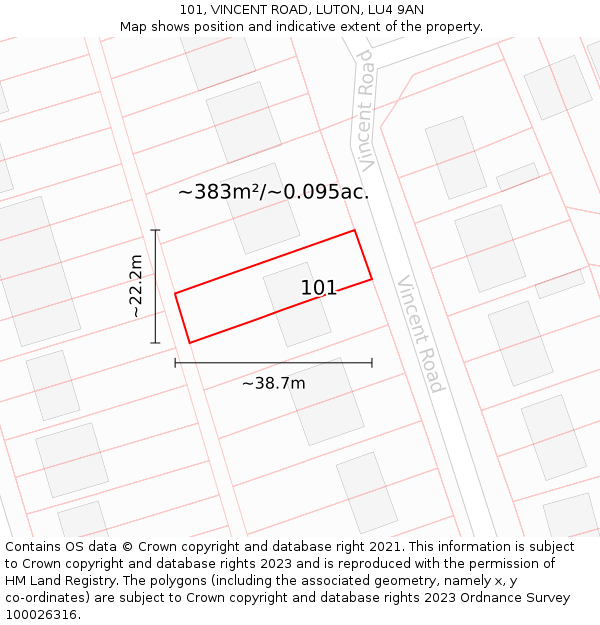 101, VINCENT ROAD, LUTON, LU4 9AN: Plot and title map