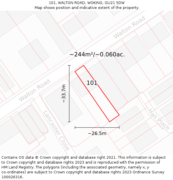 101, WALTON ROAD, WOKING, GU21 5DW: Plot and title map