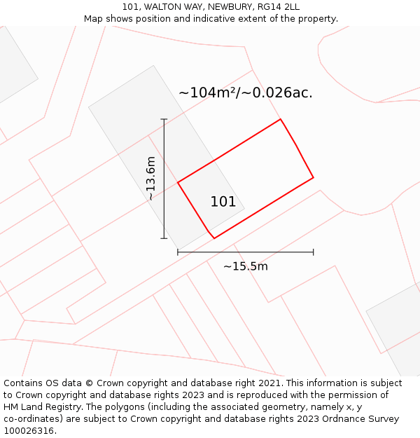 101, WALTON WAY, NEWBURY, RG14 2LL: Plot and title map