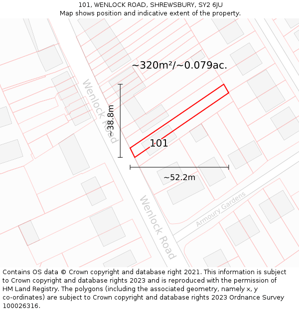 101, WENLOCK ROAD, SHREWSBURY, SY2 6JU: Plot and title map