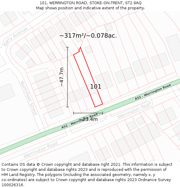 101, WERRINGTON ROAD, STOKE-ON-TRENT, ST2 9AQ: Plot and title map