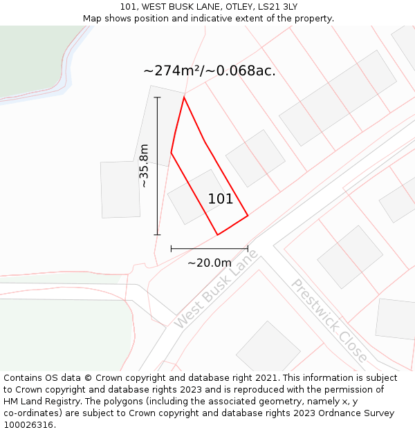 101, WEST BUSK LANE, OTLEY, LS21 3LY: Plot and title map