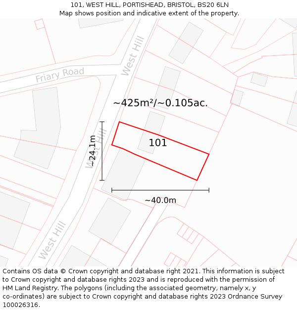 101, WEST HILL, PORTISHEAD, BRISTOL, BS20 6LN: Plot and title map