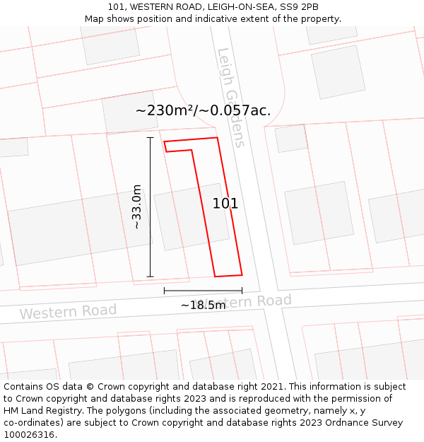 101, WESTERN ROAD, LEIGH-ON-SEA, SS9 2PB: Plot and title map