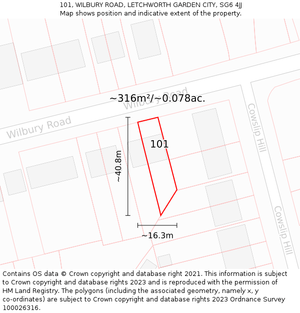 101, WILBURY ROAD, LETCHWORTH GARDEN CITY, SG6 4JJ: Plot and title map