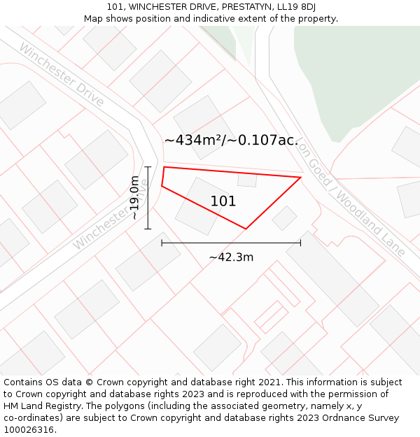 101, WINCHESTER DRIVE, PRESTATYN, LL19 8DJ: Plot and title map