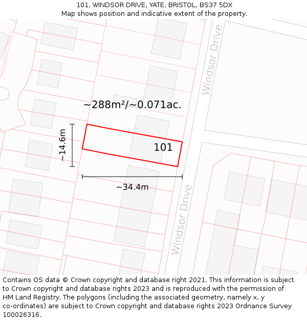 101, WINDSOR DRIVE, YATE, BRISTOL, BS37 5DX: Plot and title map