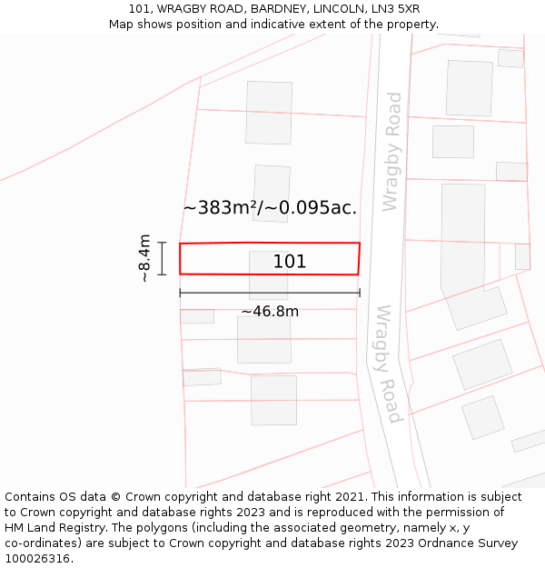 101, WRAGBY ROAD, BARDNEY, LINCOLN, LN3 5XR: Plot and title map