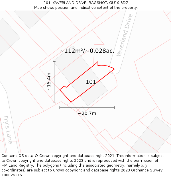 101, YAVERLAND DRIVE, BAGSHOT, GU19 5DZ: Plot and title map