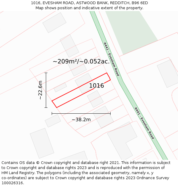 1016, EVESHAM ROAD, ASTWOOD BANK, REDDITCH, B96 6ED: Plot and title map