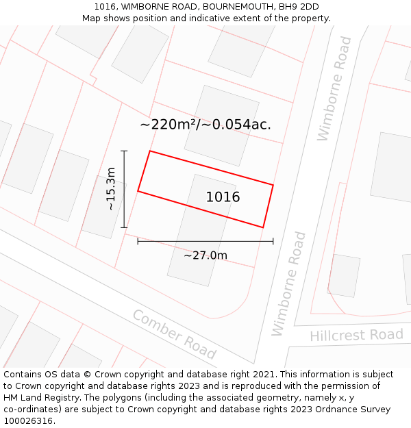 1016, WIMBORNE ROAD, BOURNEMOUTH, BH9 2DD: Plot and title map