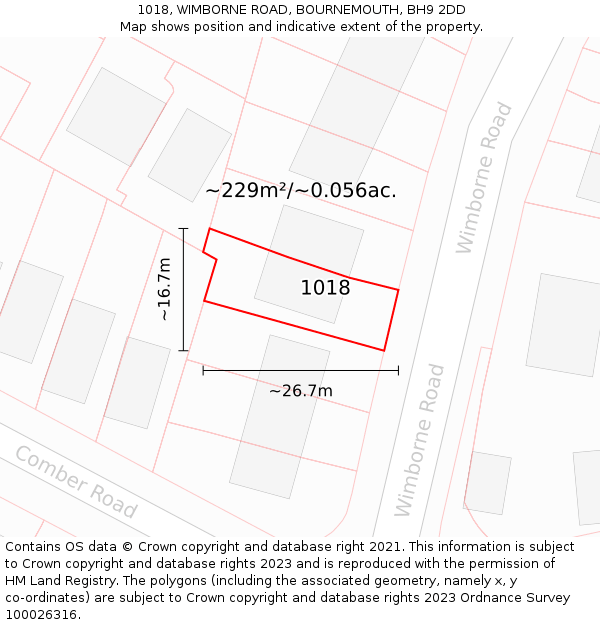 1018, WIMBORNE ROAD, BOURNEMOUTH, BH9 2DD: Plot and title map