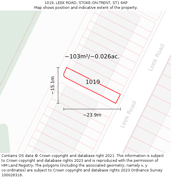 1019, LEEK ROAD, STOKE-ON-TRENT, ST1 6AP: Plot and title map