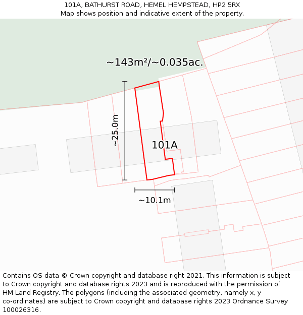 101A, BATHURST ROAD, HEMEL HEMPSTEAD, HP2 5RX: Plot and title map