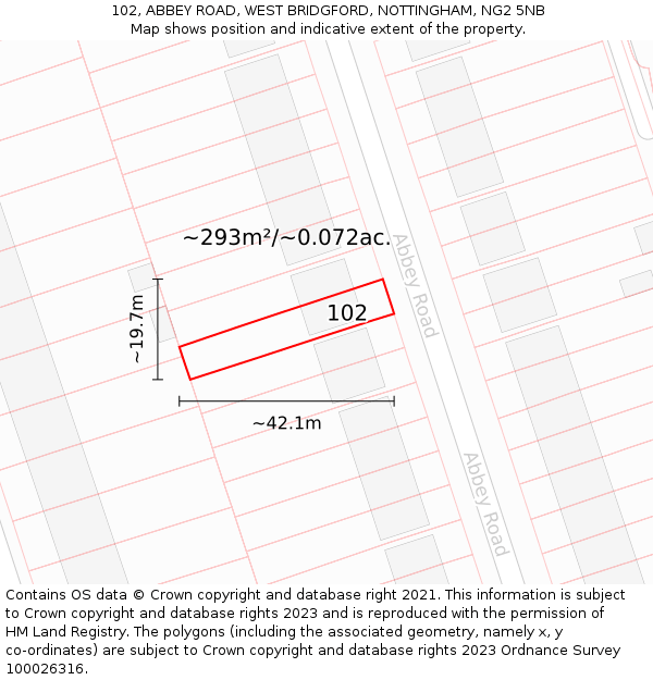 102, ABBEY ROAD, WEST BRIDGFORD, NOTTINGHAM, NG2 5NB: Plot and title map