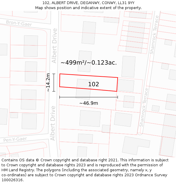 102, ALBERT DRIVE, DEGANWY, CONWY, LL31 9YY: Plot and title map
