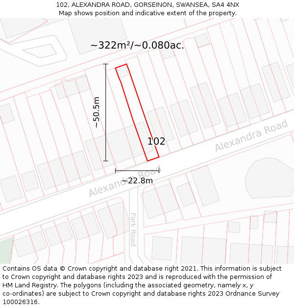 102, ALEXANDRA ROAD, GORSEINON, SWANSEA, SA4 4NX: Plot and title map