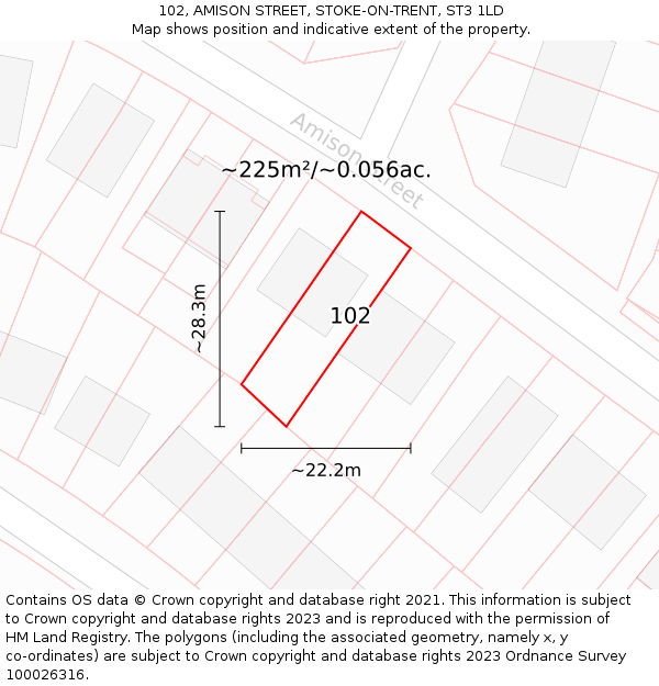 102, AMISON STREET, STOKE-ON-TRENT, ST3 1LD: Plot and title map