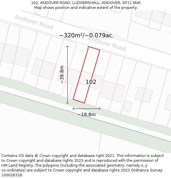 102, ANDOVER ROAD, LUDGERSHALL, ANDOVER, SP11 9NA: Plot and title map