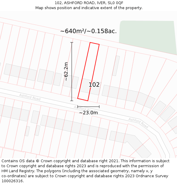 102, ASHFORD ROAD, IVER, SL0 0QF: Plot and title map