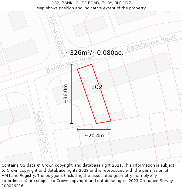 102, BANKHOUSE ROAD, BURY, BL8 1DZ: Plot and title map