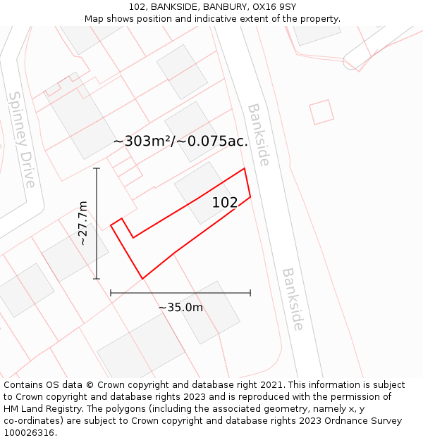 102, BANKSIDE, BANBURY, OX16 9SY: Plot and title map